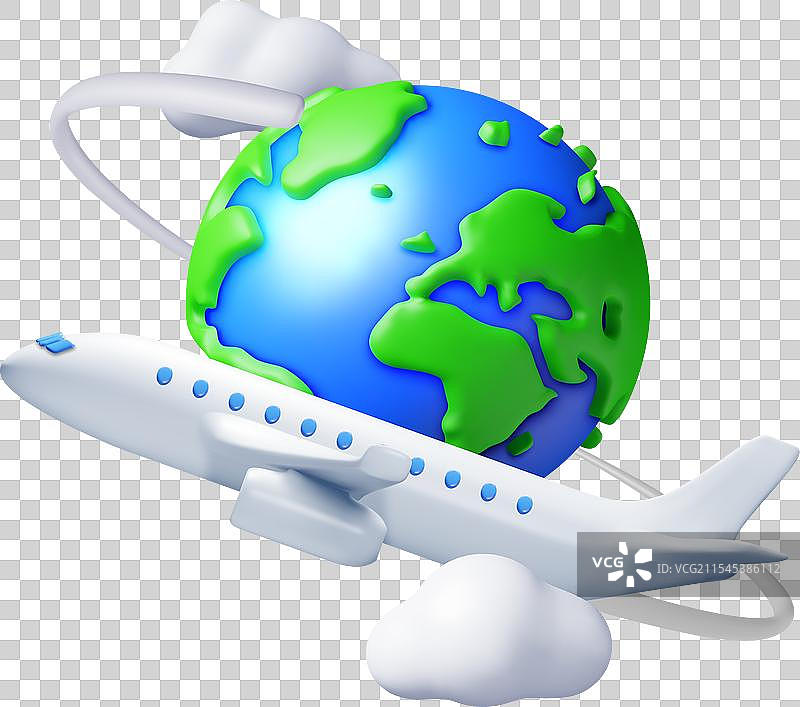 3D飞机在云中与地球孤立展示图片素材