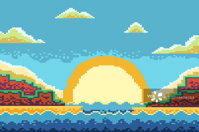 高地风景像素艺术日出图片素材