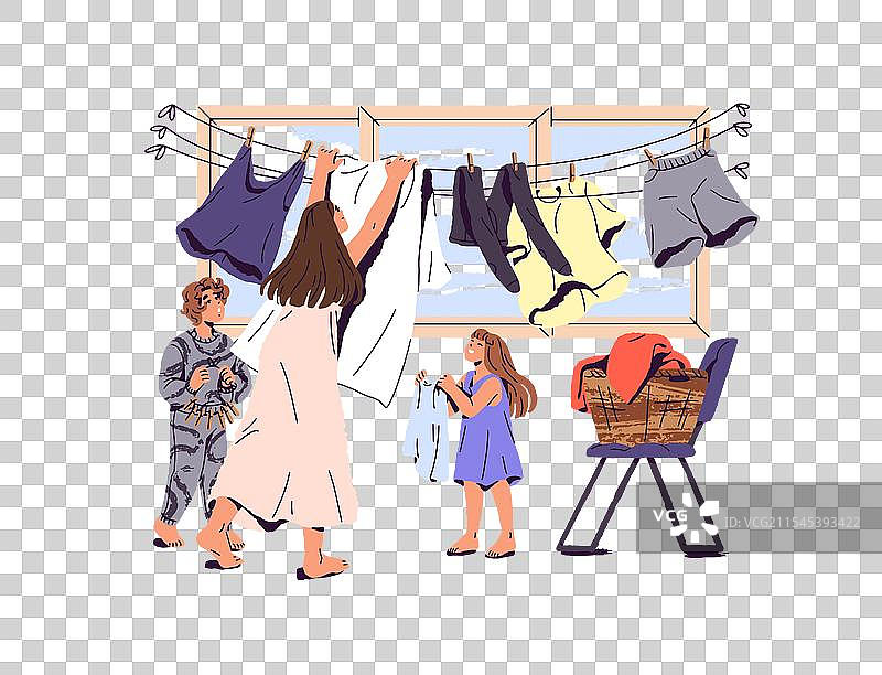 家庭一起做家务，孩子们参与其中图片素材