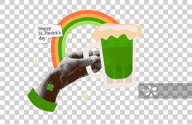 半色调混合媒体拼贴画，手握着图片素材