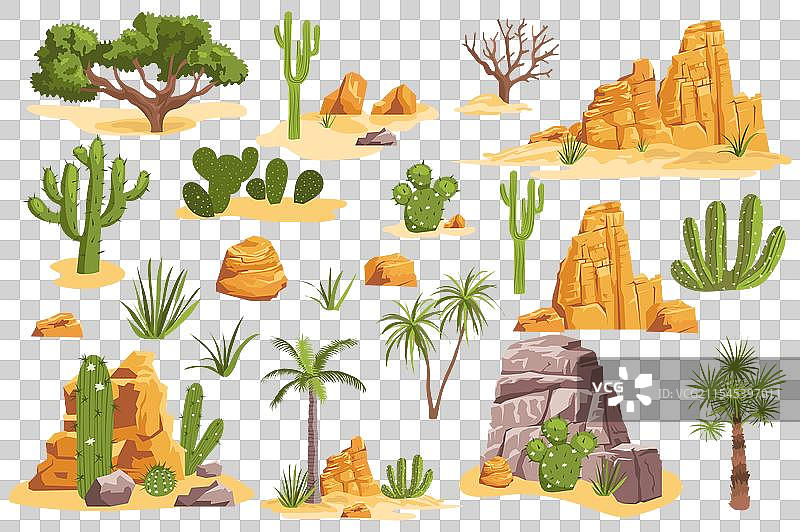 沙漠石头和植物的超大套件元素（平面设计）图片素材