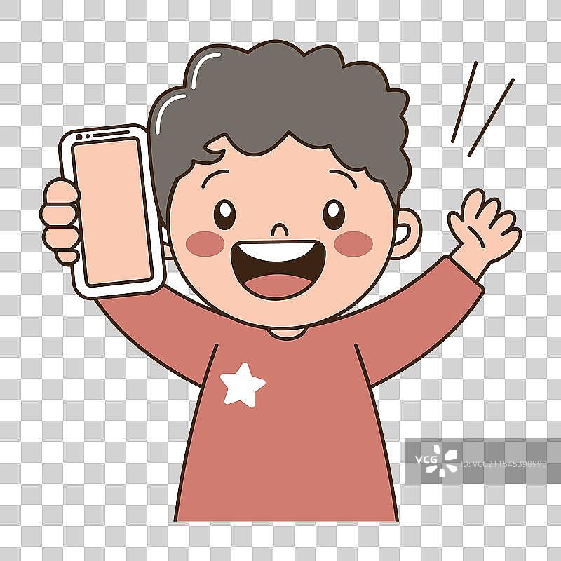 可爱的卷发男孩角色正在拿着图片素材