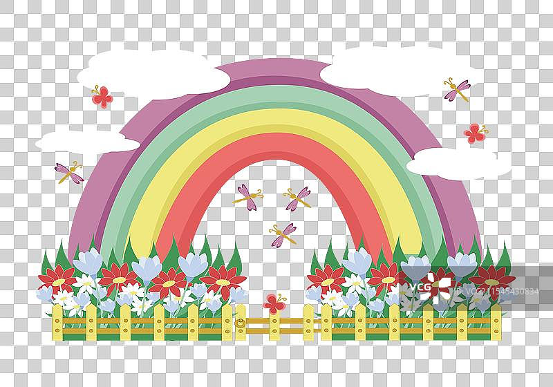 彩虹蝴蝶、蜻蜓和前花园图片素材