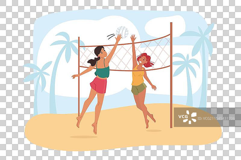 女性在沙滩排球比赛中跳起击球图片素材