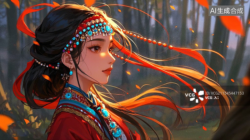 【AI数字艺术】国风卡通少女插画图片素材