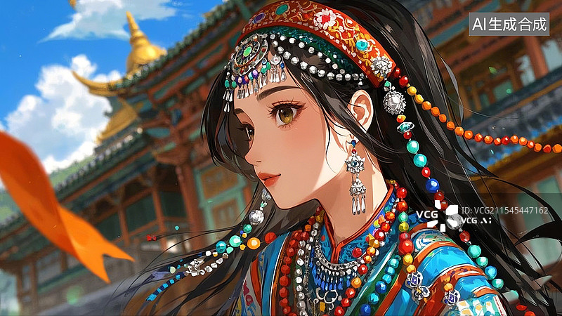 【AI数字艺术】国风卡通少女插画图片素材