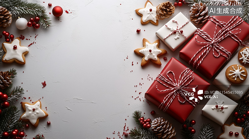 【AI数字艺术】正上方的圣诞装饰背景图片素材