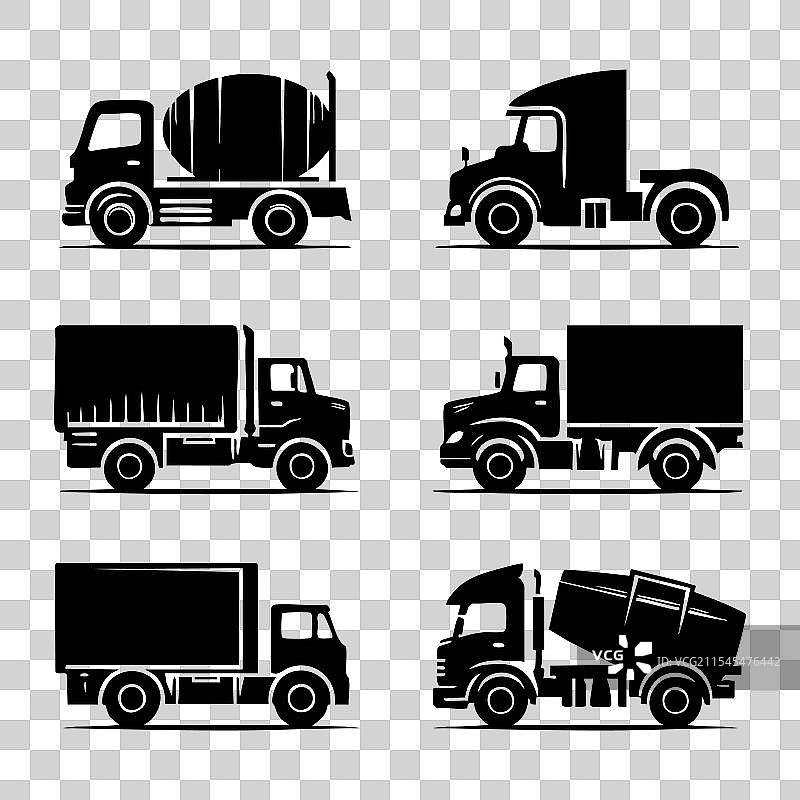 白色背景上的卡车轮廓集图片素材