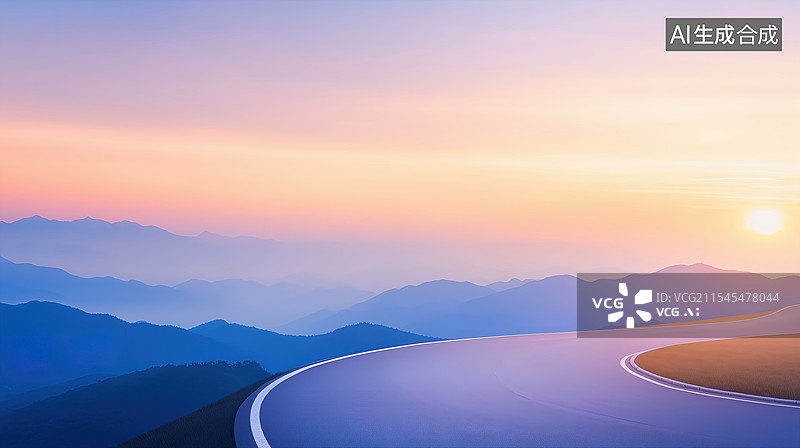 【AI数字艺术】公路与落日山脉图片素材