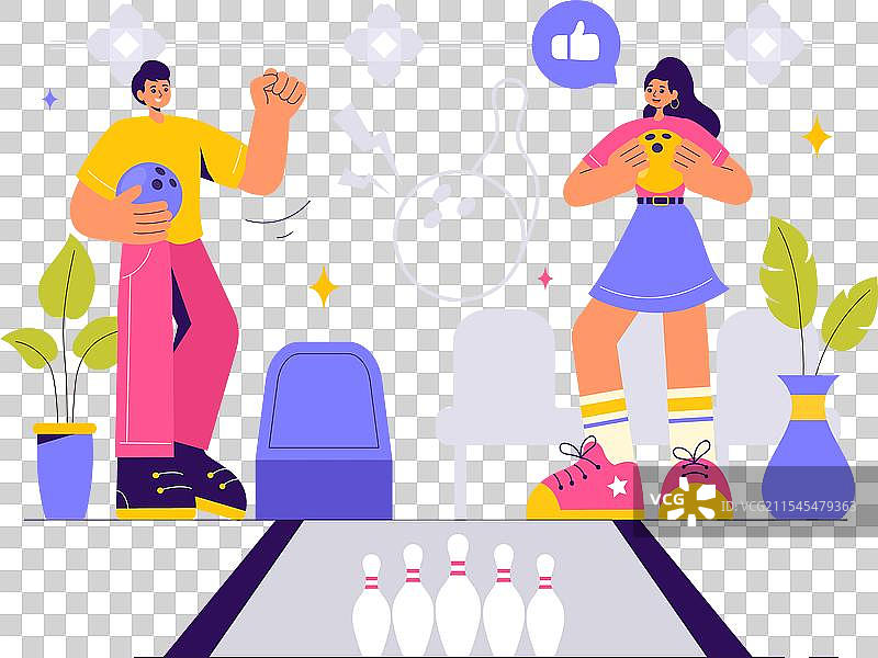 人们在打保龄球，投掷球体的场景图片素材