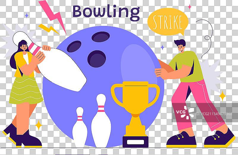 人们在打保龄球，投掷球体的场景图片素材