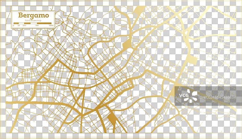 意大利贝尔加莫城市地图，复古风格，金色调图片素材