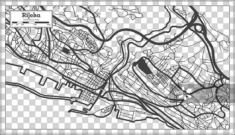克罗地亚里耶卡城市地图，黑白色调图片素材