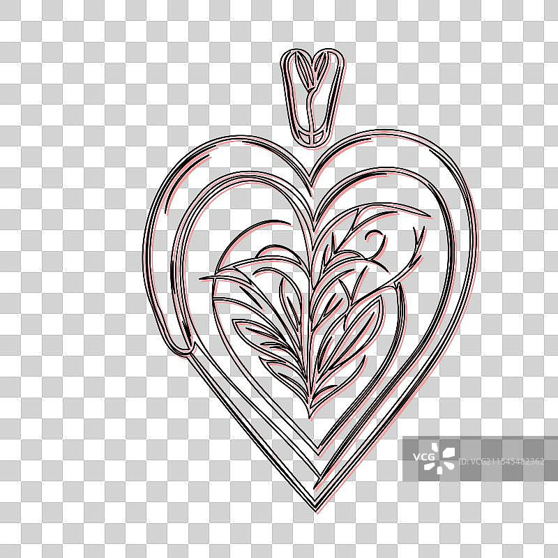 红色心形锁骨轮廓草图图片素材