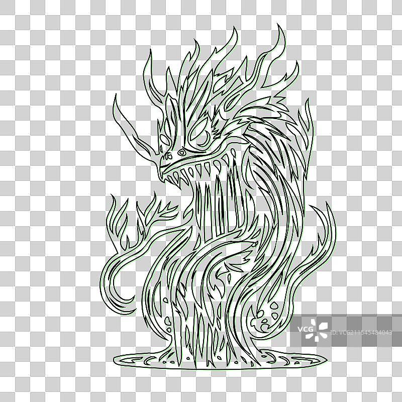 沼泽怪物轮廓草图，绿色图片素材