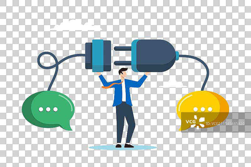 商人连接插头和插座的平面图图片素材