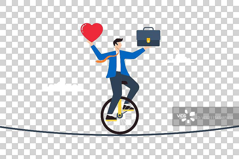 骑着独轮车并保持平衡的商人扁平图图片素材