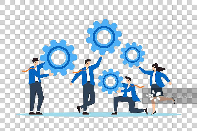 商务人士握住齿轮，团队合作图片素材
