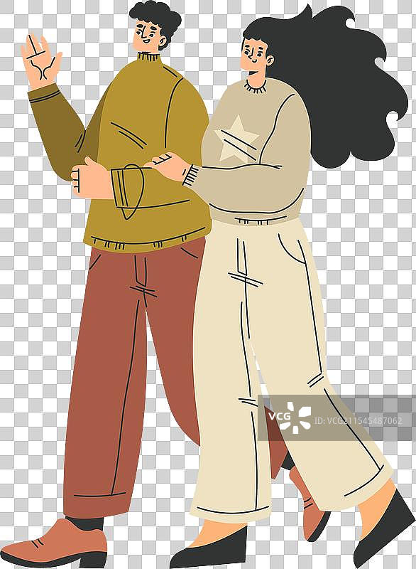 男女角色在公园散步图片素材