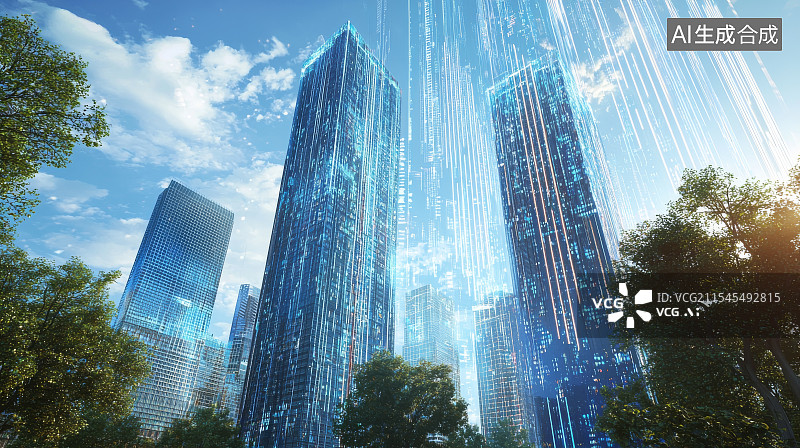 【AI数字艺术】现代城市摩天大楼玻璃幕墙图片素材