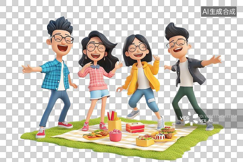 【AI数字艺术】春天户外露营3D卡通人物唱歌跳舞素材图片素材