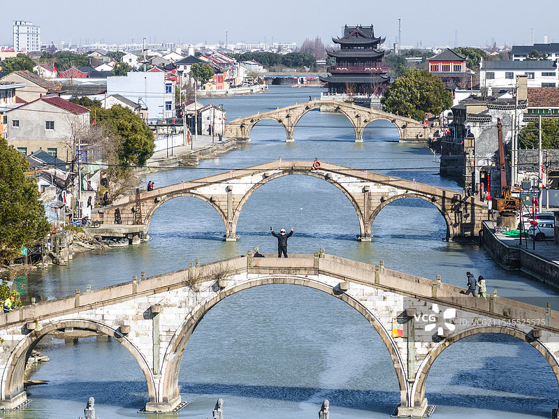 浙江省湖州市南浔区双林镇双林三桥万魁桥化成桥万元桥文昌阁图片素材