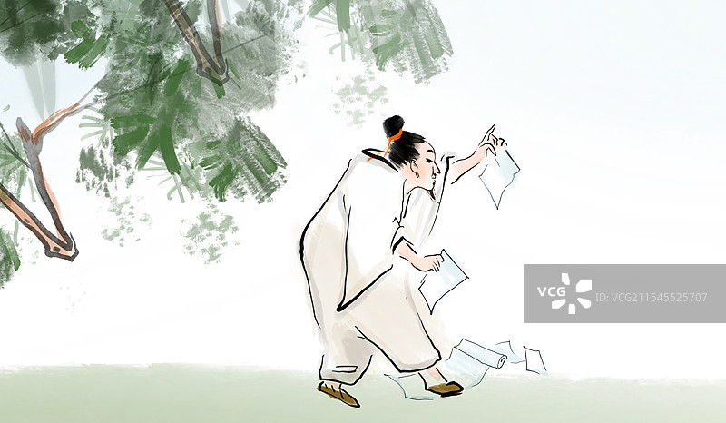 范进中举，水墨插画传统文化图书插图图片素材