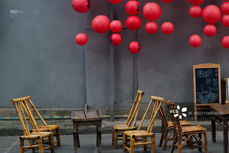 中式座椅茶摊灯笼图片素材