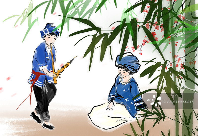 少数民族音乐水墨插画传统文化图书插图图片素材