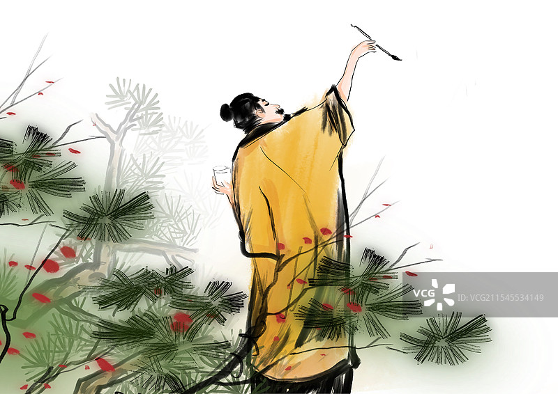 王羲之，书法家，水墨插画传统文化图书插图图片素材