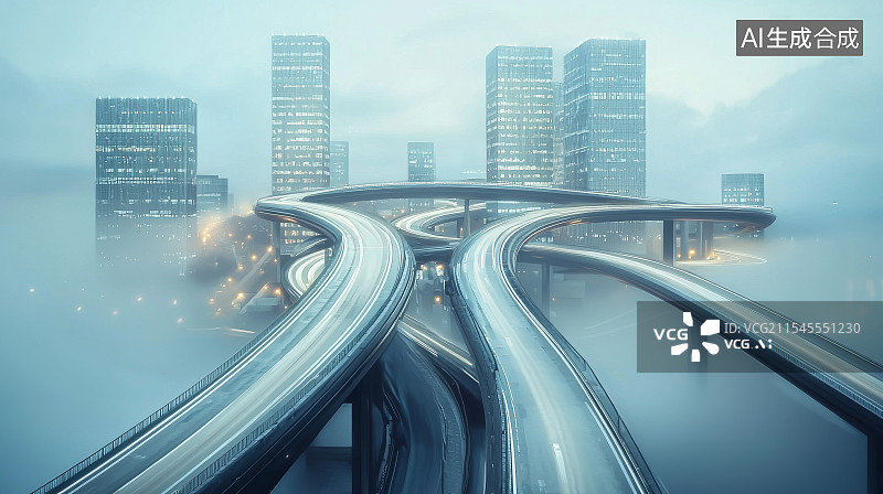 【AI数字艺术】科幻未来城市多层立交桥图片素材