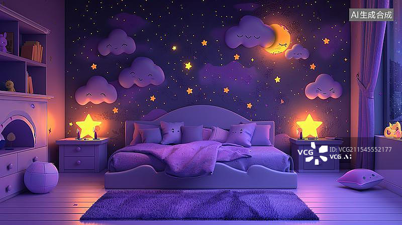 【AI数字艺术】梦幻紫罗兰星月夜 童话般甜蜜 世界睡眠日梦乡图片素材