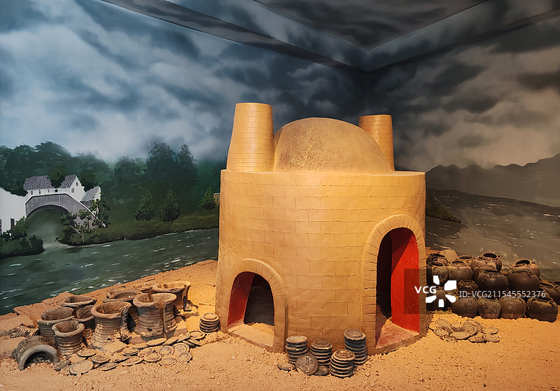 山东临沂古瓷展览中心陶瓷窑炉馒头窑（圆窑）模型图片素材