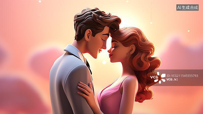 【AI数字艺术】甜蜜一吻 浪漫情人节插画背景图片素材