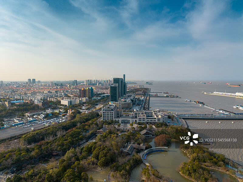 上海吴淞炮台湾湿地公园航拍风光图片素材