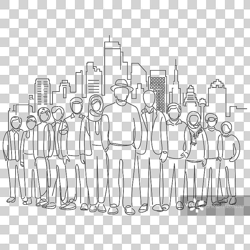 年轻快乐男性的单一连续线条画图片素材