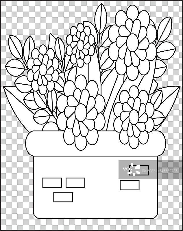 儿童花盆涂色页图片素材