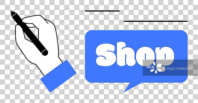 蓝色对话气泡中的手绘商店招牌图片素材