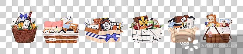 不同的礼品篮草编篮子组合图片素材