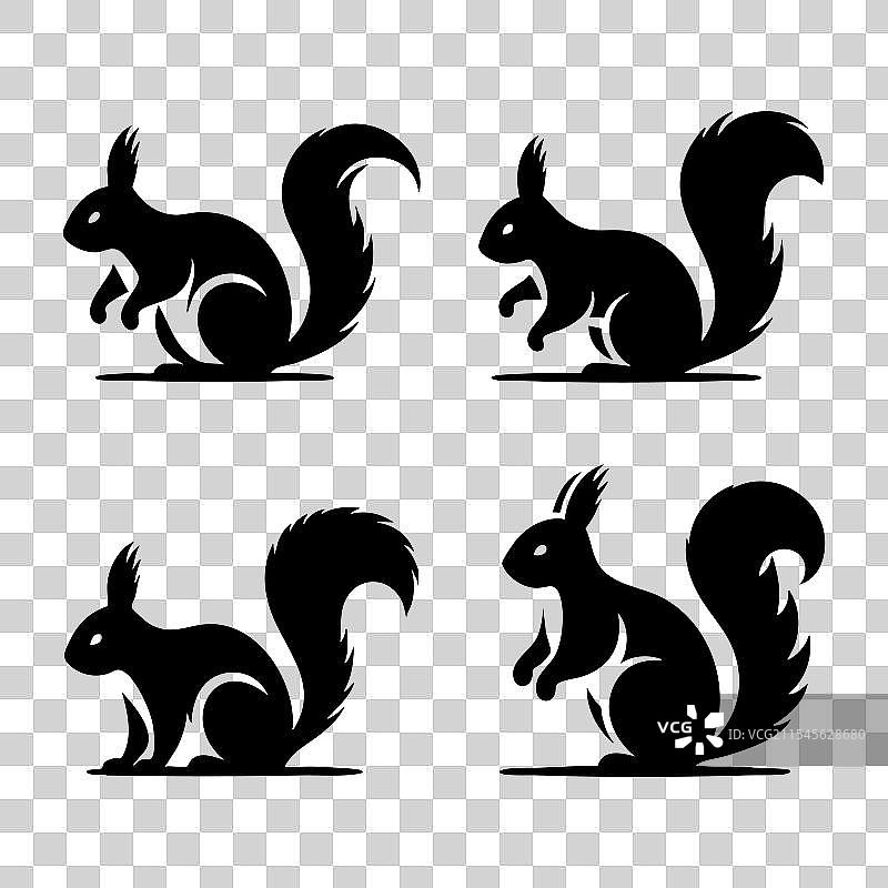 白色背景上的松鼠剪影集合图片素材