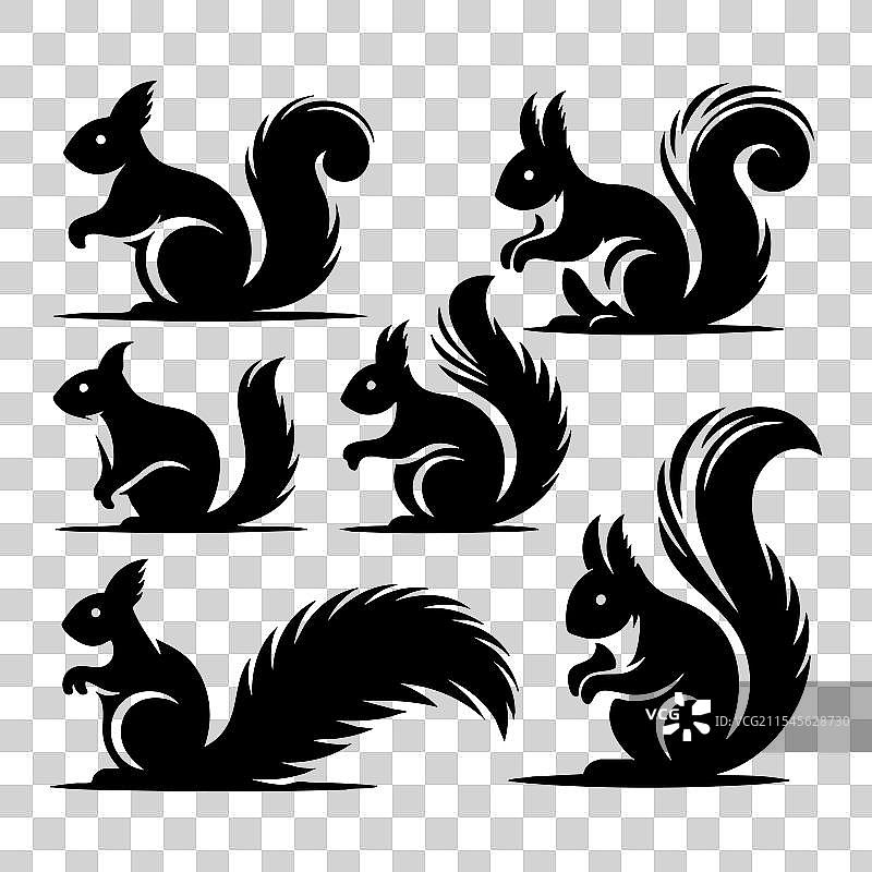 白色背景上的松鼠剪影集图片素材