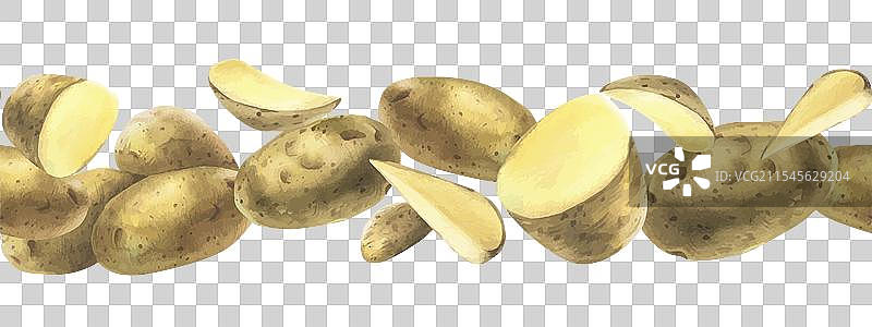 白色土豆 整个 半个 切片 去皮和块状图片素材