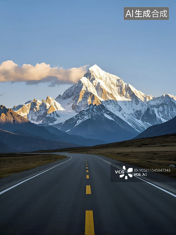 【AI数字艺术】汽车广告背景雪山下的公路图片素材