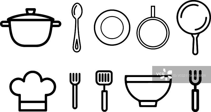 简单的黑色线条艺术图标集图片素材