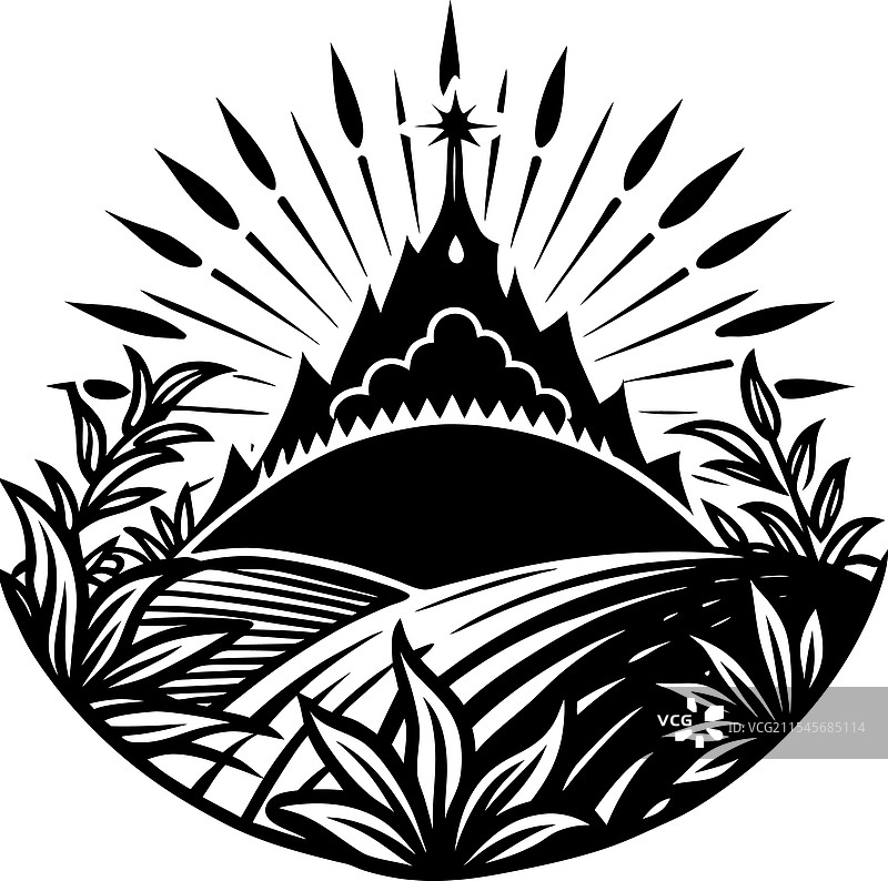 黑白剪影设计的山丘图片素材