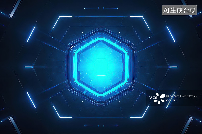 【AI数字艺术】霓虹灯效未来科技感炫彩六边形科技背景图片素材