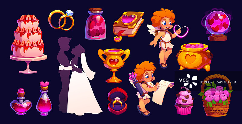 情人节角色和爱情婚礼符号图片素材