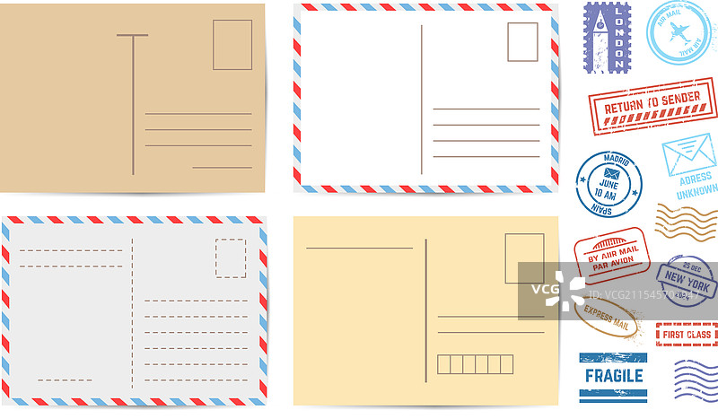 带邮票的明信片，复古与现代风格空白设计图片素材