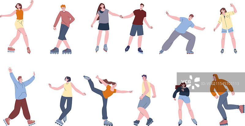 复古运动风的男女滑轮滑者图片素材