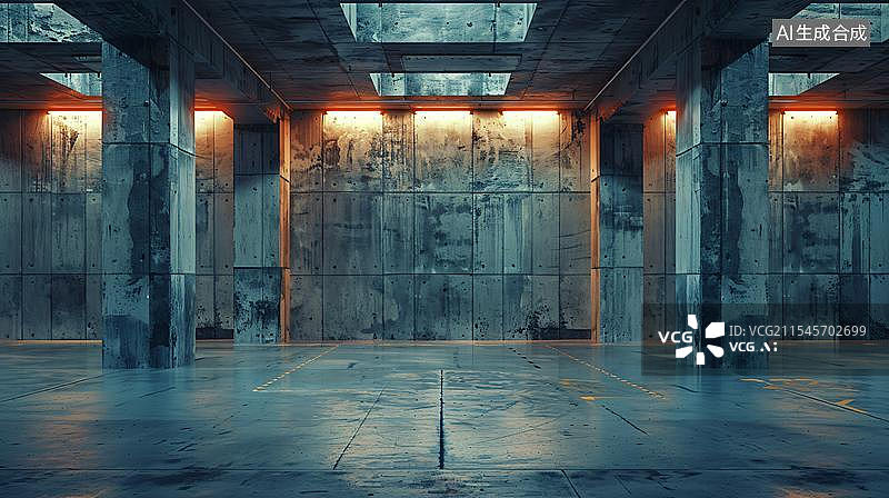 【AI数字艺术】工业风地下空间 未来感废墟建筑场景图片素材